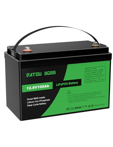 DATOUBOSS 12V 100Ahリン酸鉄リチウムイオンバッテリー LiFePO4 1280Wh 超軽量 超長寿命 6000回-10000回以上 ディープサイクルバッテリー BMS保護 15年寿命 容量拡張可能 直列 並列接続 ソーラー蓄電、家庭蓄電、防災グッズ、キャンピングカー、サブバッテリー、車中泊、釣り、PSE認証済（6年間のメーカー保証）